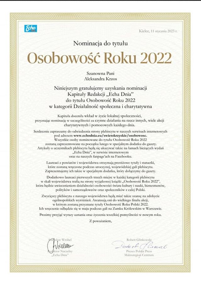 Aleksandra z nominacja od Echa Dnia