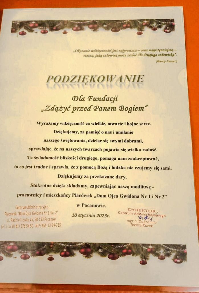 Podziękowania z Pacanowa!